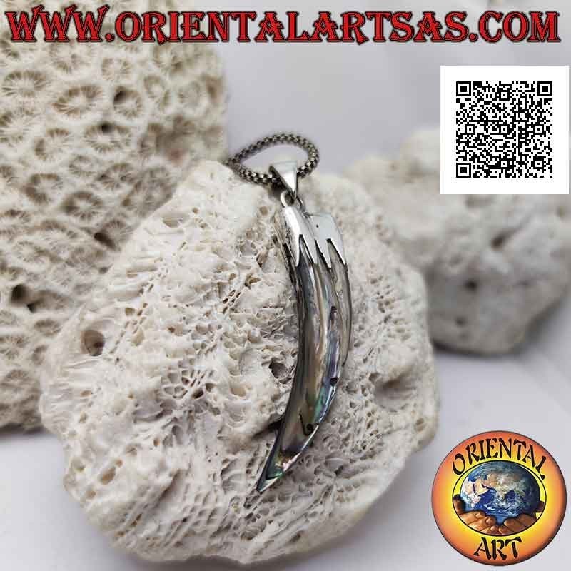 Colgante "amuleto de la suerte" de cuerno de abulón de plata (concha de paua) con capucha