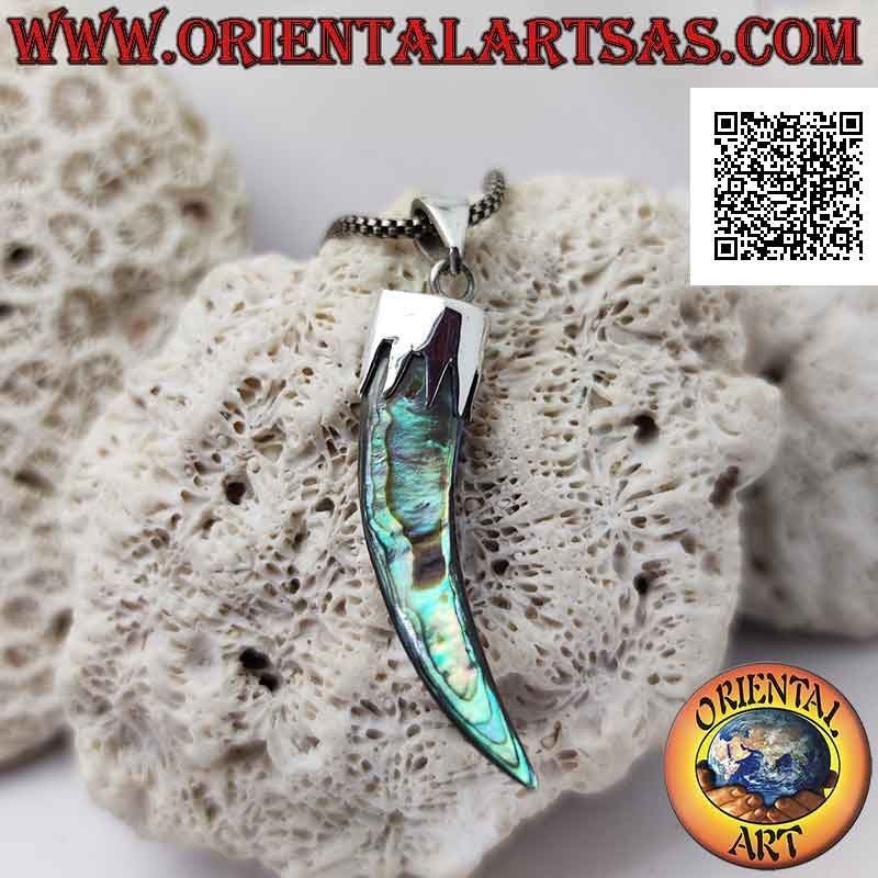 Pendentif " porte-bonheur " en corne d'ormeau (coquille paua) en argent avec capuche