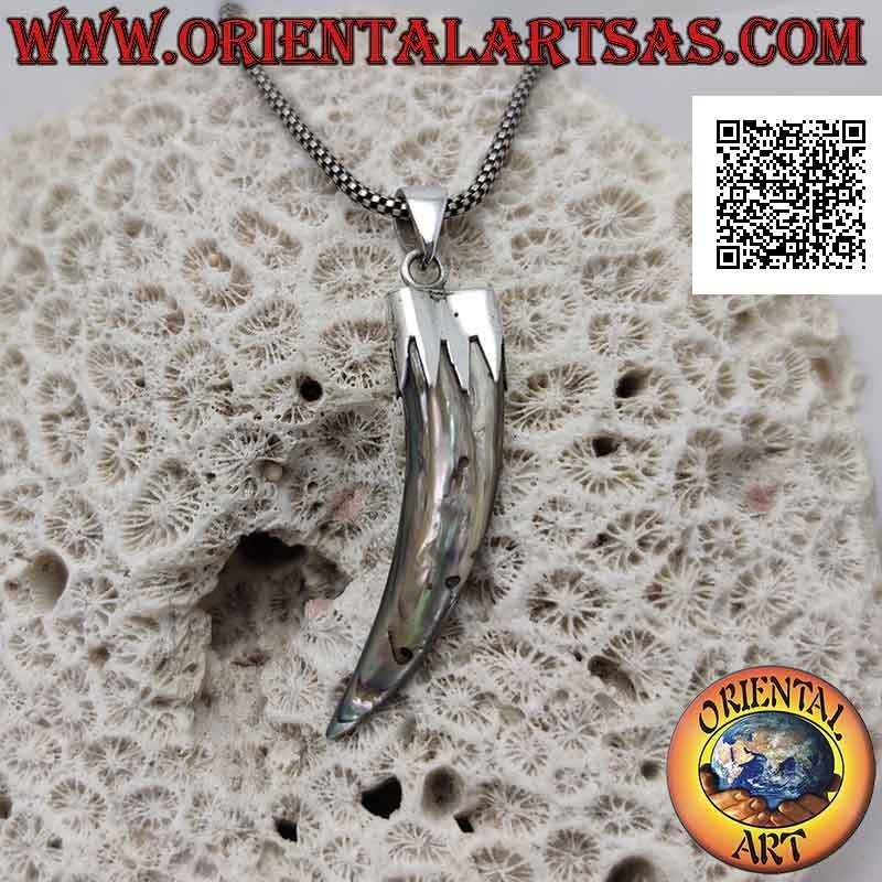 Pendentif " porte-bonheur " en corne d'ormeau (coquille paua) en argent avec capuche