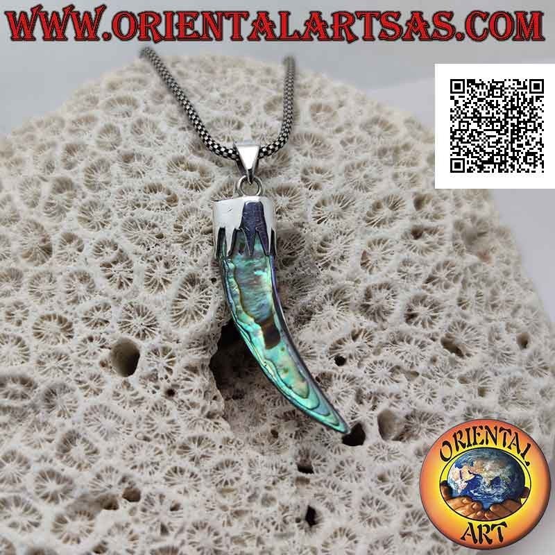 Silberner Abalone (Paua-Muschel) Horn "Glücksbringer" Anhänger mit Kapuze