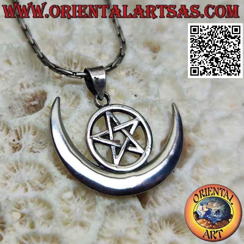 Colgante de plata wicca "pentáculo y luna creciente"