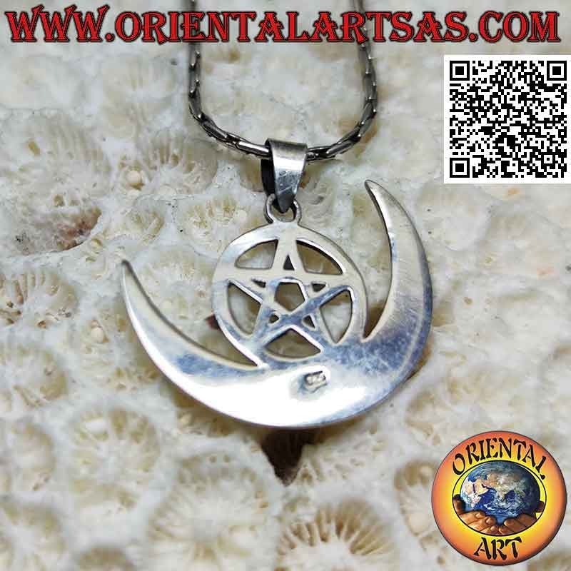 Colgante de plata wicca "pentáculo y luna creciente"