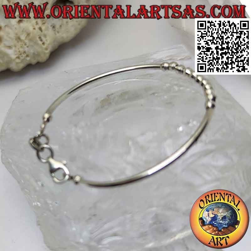 Bracelet enfant en tubes lisses en argent 925 ‰ avec boules diamant central