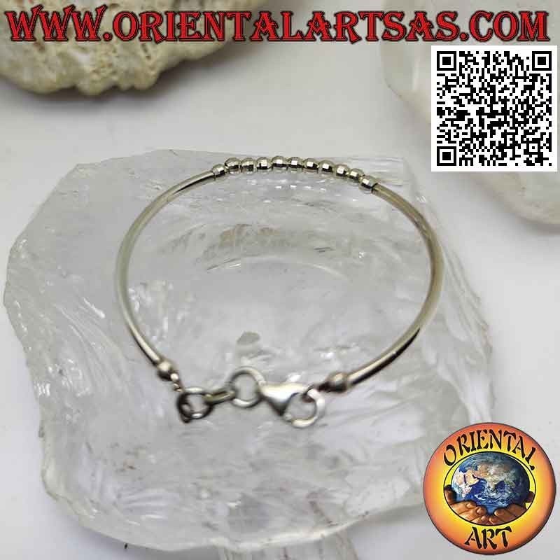 Bracelet de cheville bébé en tubes lisses en argent 925 ‰ avec boules diamant