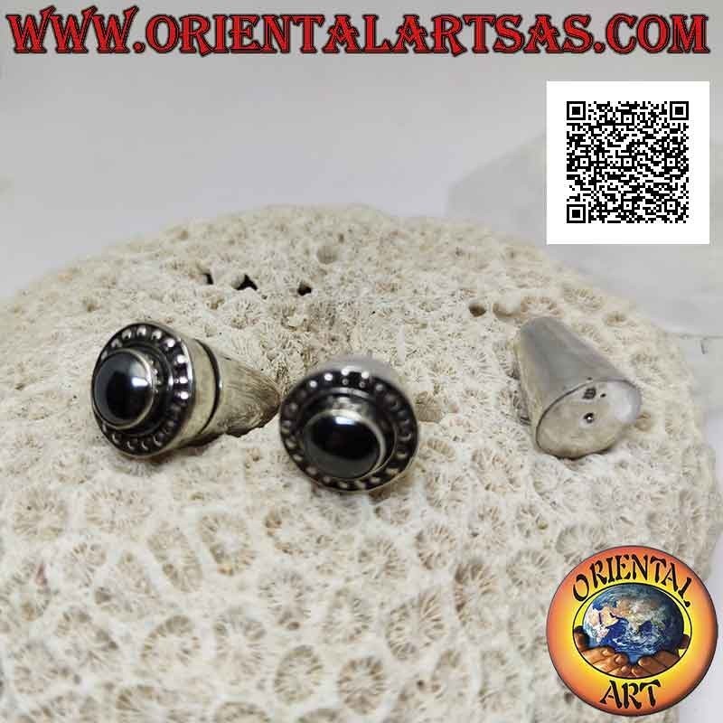 Traditional Balinese silver earrings with round hematite surrounded by studs