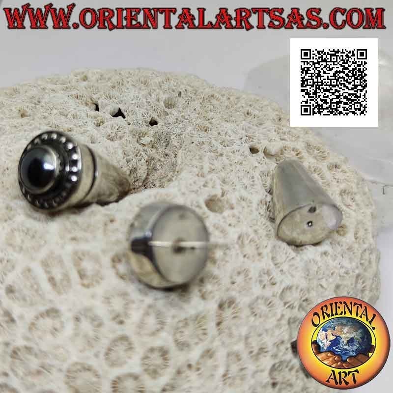 Traditional Balinese silver earrings with round hematite surrounded by studs