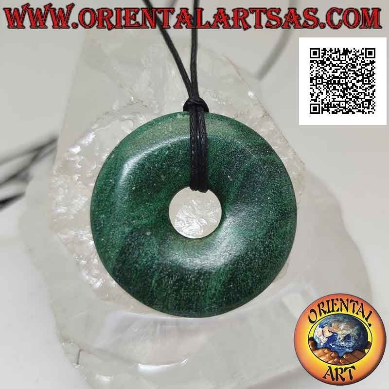 African green jade pendant in the shape of a donut 35 mm. in diameter Ø complete cord