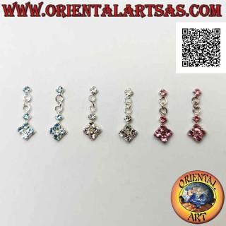 Silver earrings, lobe ball with pendant colored zircon rhombus