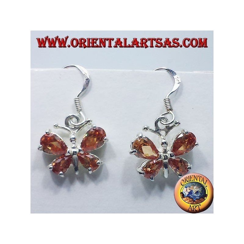 Silver earrings with cubic zirconia Butterfly yellow