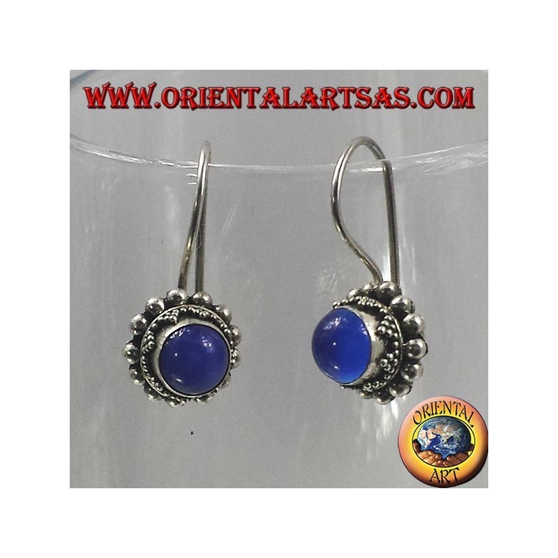 Orecchini in Argento con Agata blu tonda