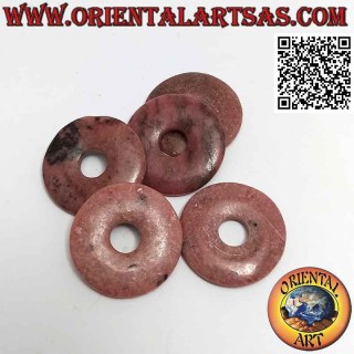 Disc / Donut-Anhänger aus Rhodonit 30 mm. Ø (Kabel im Lieferumfang enthalten)
