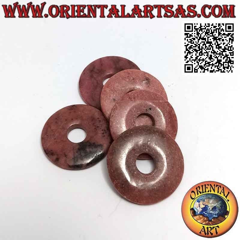 Ciondolo a disco/ciambella in rodonite da 30 mm. Ø (cordoncino incluso)