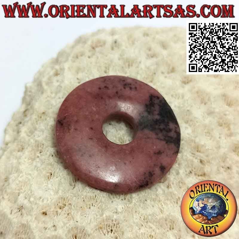 Disc / donut pendant in rhodonite 30 mm. Ø (cord included)