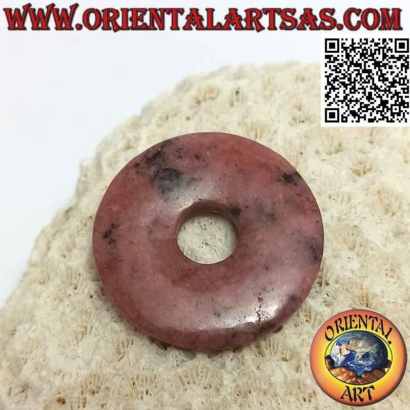Disc / donut pendant in rhodonite 30 mm. Ø (cord included)