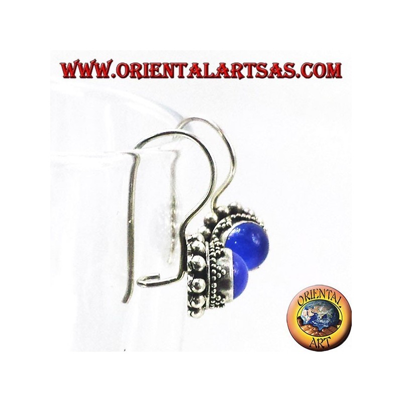 Boucles d'oreilles argent avec rond bleu agate