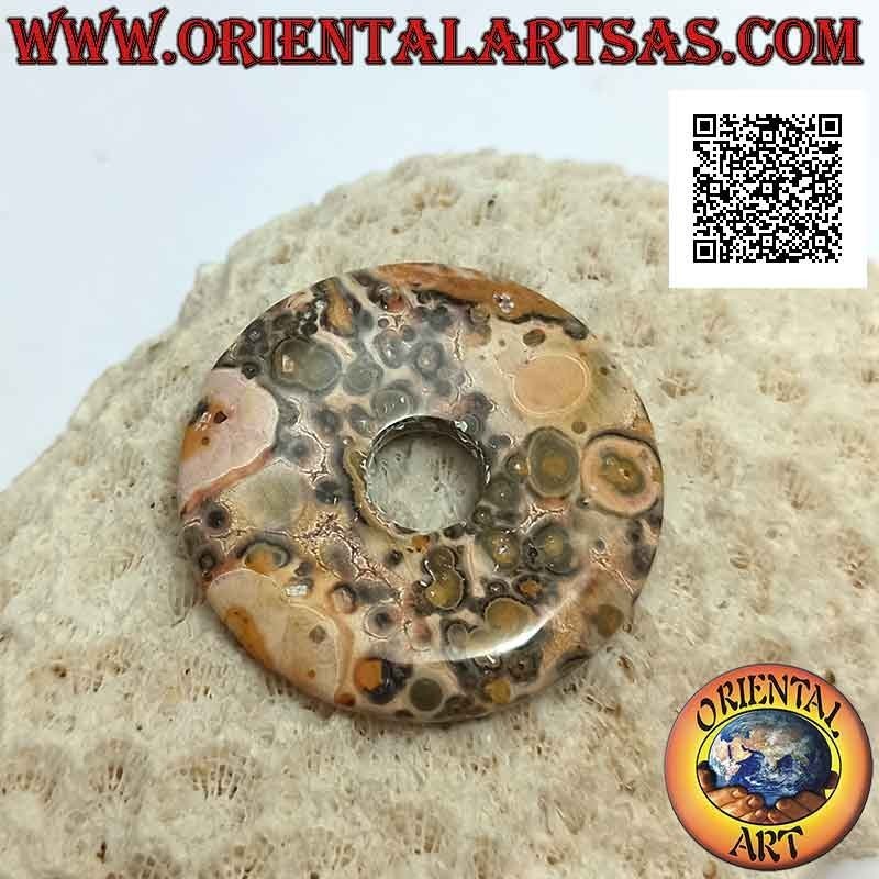 35mm Leopard Jaspis Scheibe / Donut Anhänger. Ø (Kabel im Lieferumfang enthalten)