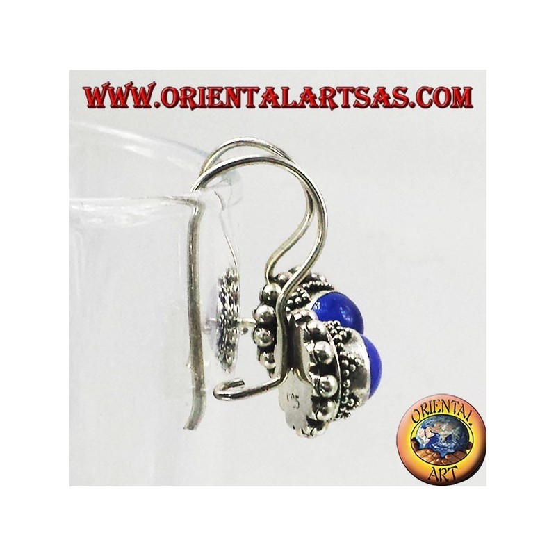 Silver earrings with blue agate round