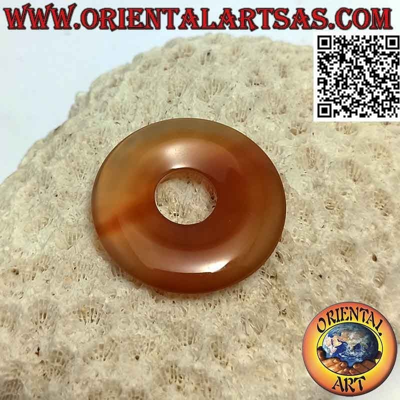 Ciondolo a disco/ciambella in corniola da 30 mm. Ø (cordoncino incluso)