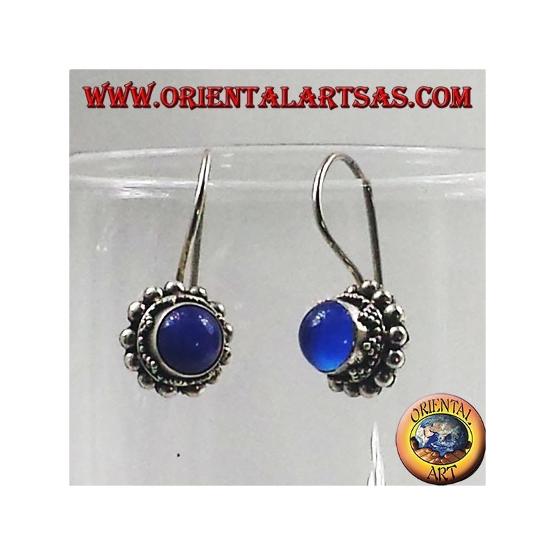 Boucles d'oreilles argent avec rond bleu agate