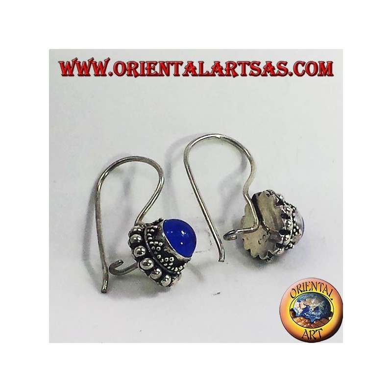 Silver earrings with blue agate round
