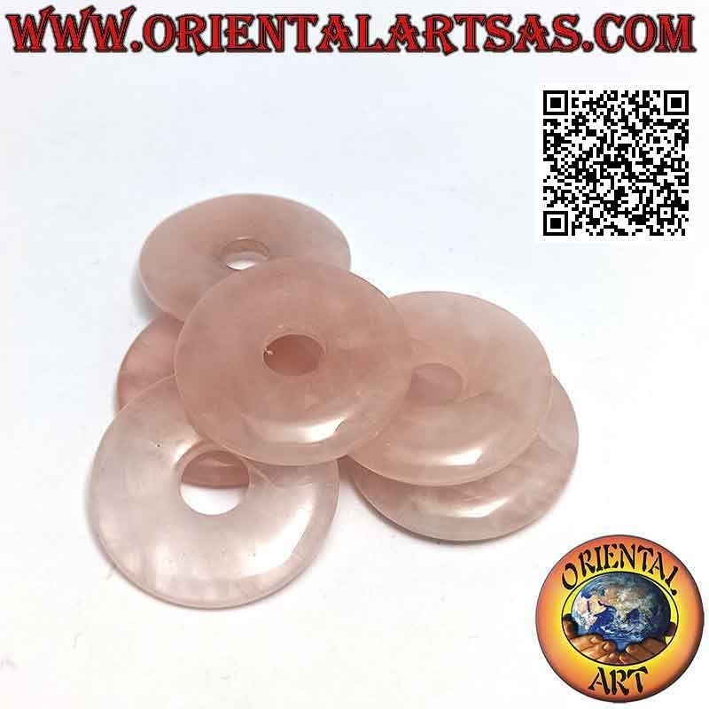 28mm pink quartz donut / disc pendant. Ø (cord included)