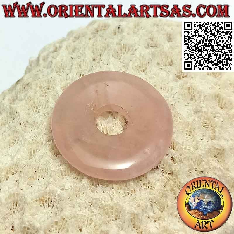 28mm pink quartz donut / disc pendant. Ø (cord included)