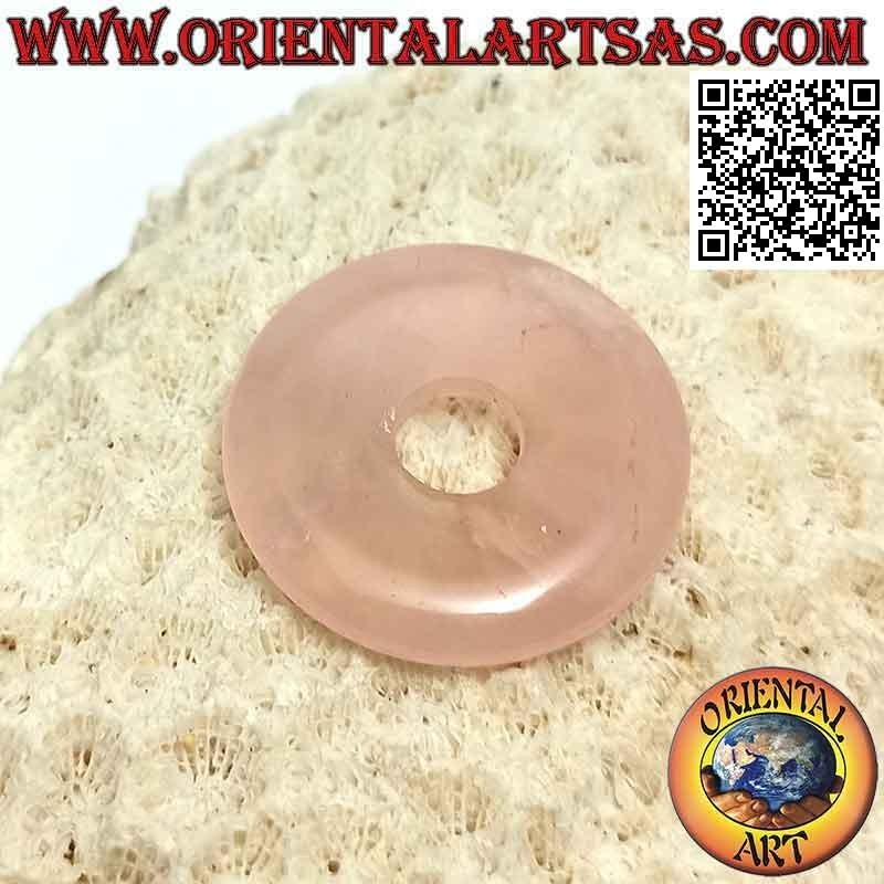 Colgante de disco / donut de cuarzo rosa de 28 mm. Ø (cable incluido)