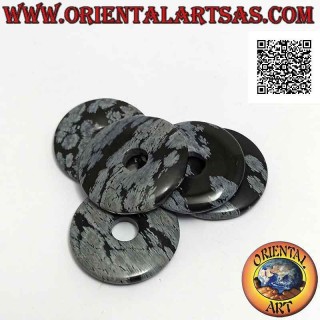 30mm "snowflake" obsidian disk / donut pendant. Ø (cord included)
