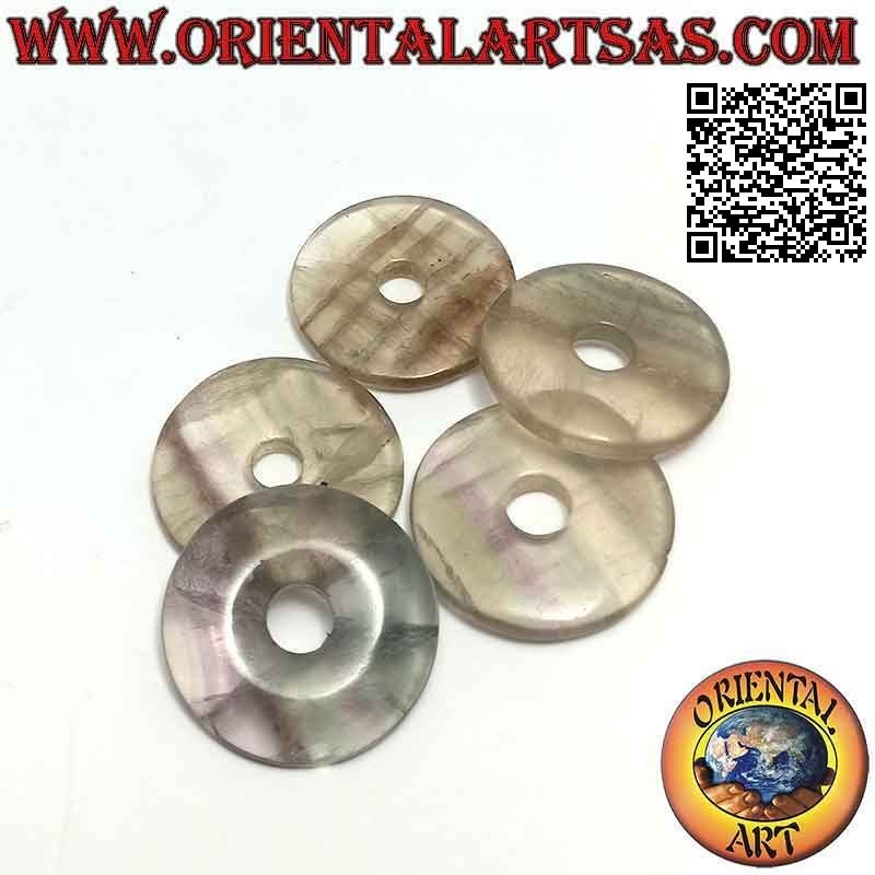 Pendentif disque / donut en fluorite de 30 mm. Ø (cordon inclus)