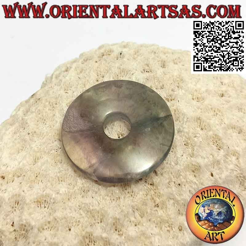Ciondolo a disco/ciambella in fluorite da 30 mm. Ø (cordoncino incluso)