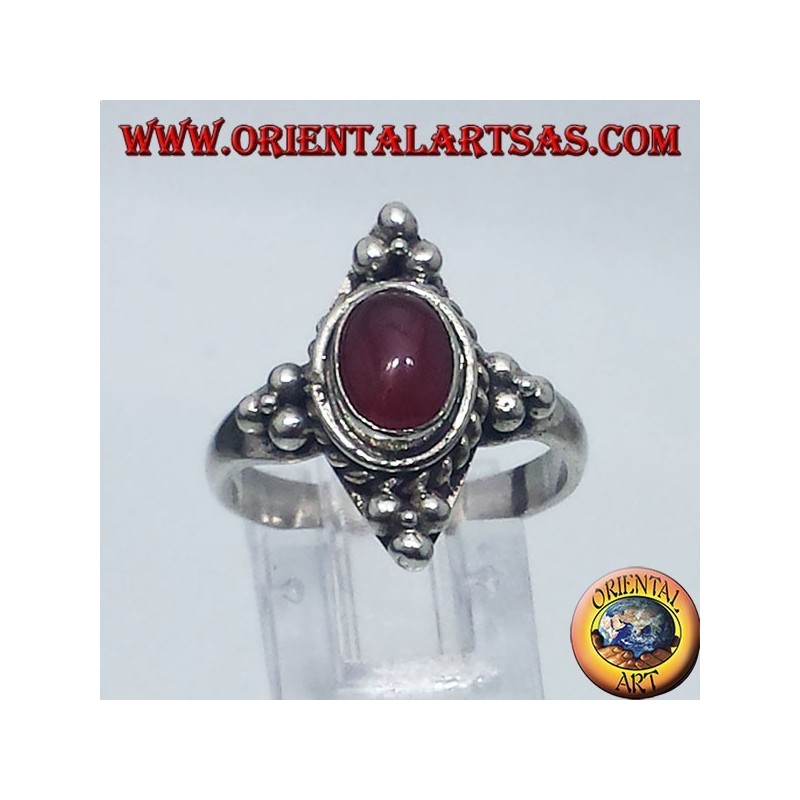 Bague en argent avec cornaline cabochon ovale Bali