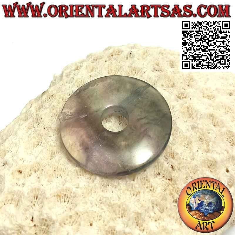 Ciondolo a disco/ciambella in fluorite da 30 mm. Ø (cordoncino incluso)