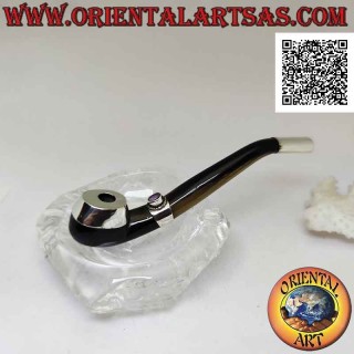 Porte-cigarette en forme de pipe en corne de bœuf et inserts en argent 925 ‰ avec améthyste naturelle