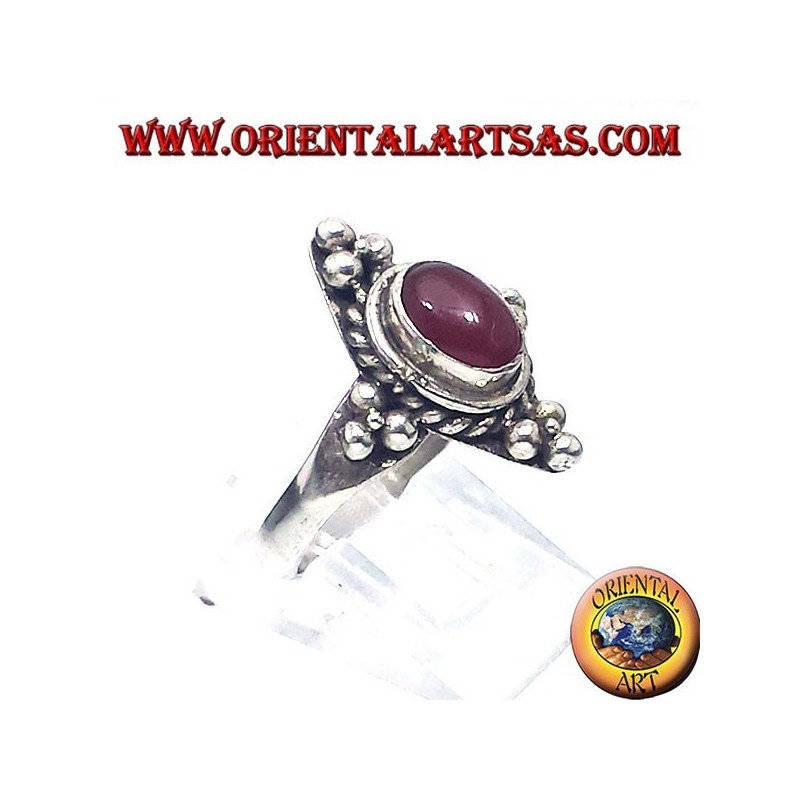 Bague en argent avec cornaline cabochon ovale Bali