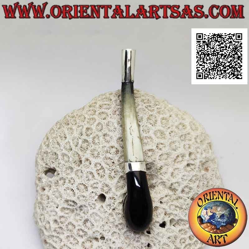 Boquilla en forma de pipa en cuerno de buey e inserciones de plata 925 ‰ con amatista natural