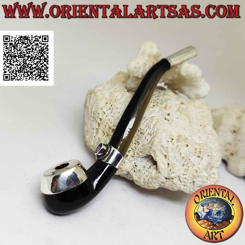 Boquilla en forma de pipa en cuerno de buey e inserciones de plata 925 ‰ con amatista natural