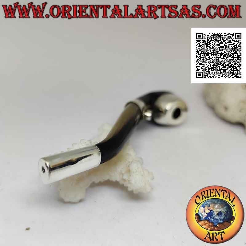 Bocchino per sigarette a forma di pipa in corno di bue e inserti in argento 925 ‰ con ametista naturale