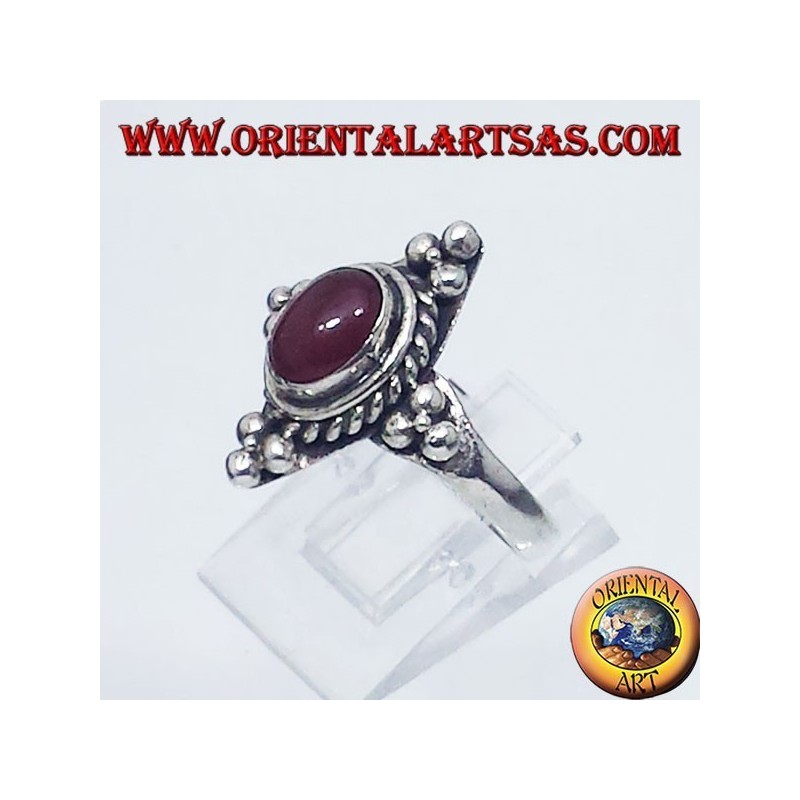 anello in argento  con corniola  cabochon ovale Bali