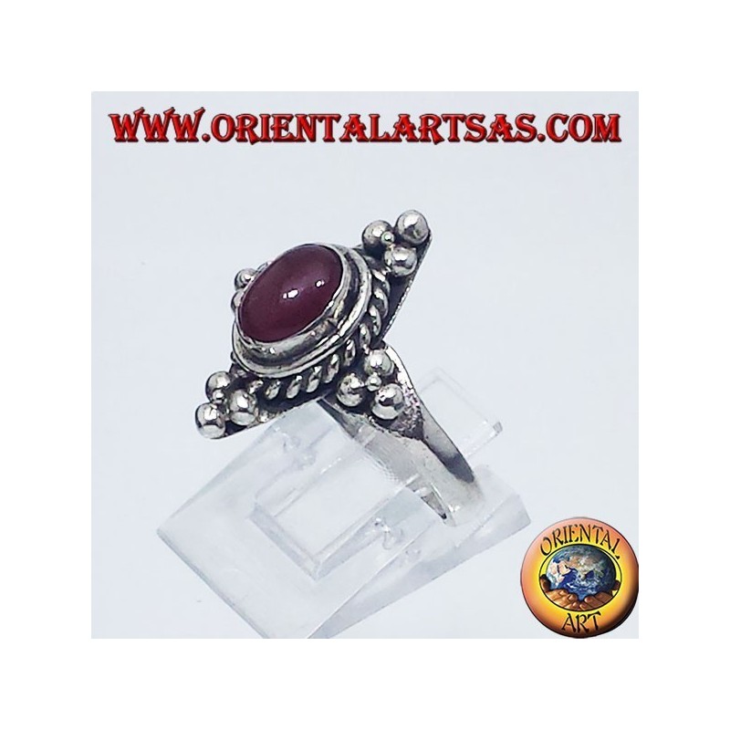 anello in argento  con corniola  cabochon ovale Bali