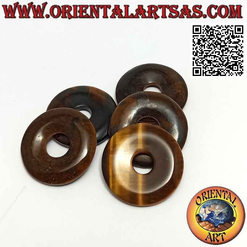 Pendentif disque / donut en œil de tigre de 30 mm. Ø (cordon inclus)