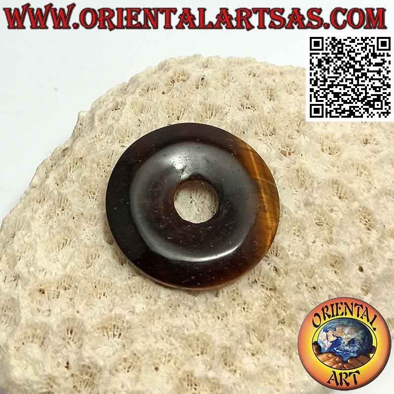 Pendentif disque / donut en œil de tigre de 30 mm. Ø (cordon inclus)