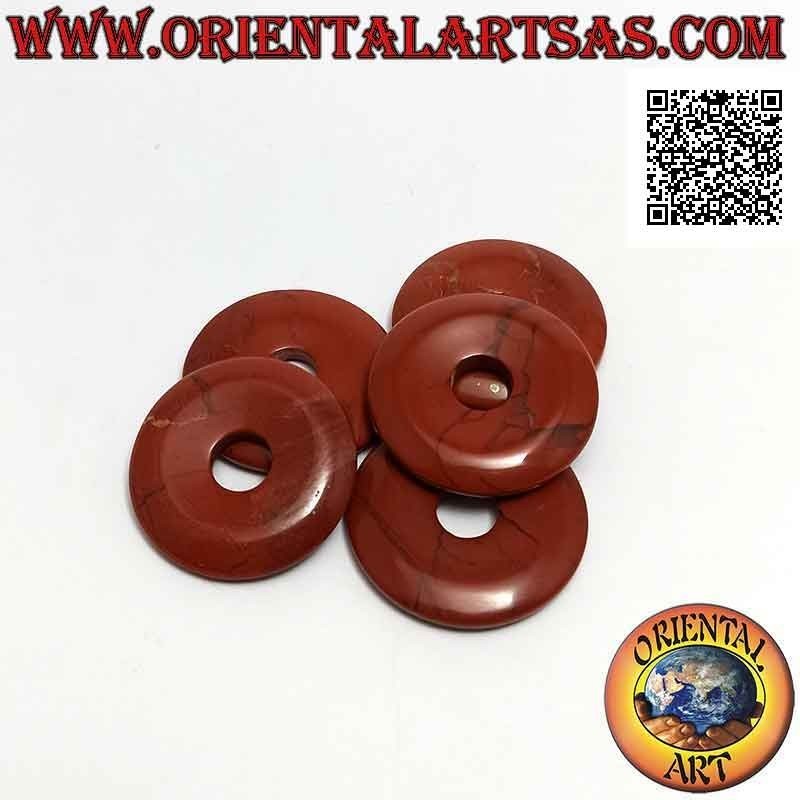 Ciondolo a disco/ciambella in diaspro rosso da 30 mm. Ø (cordoncino incluso)