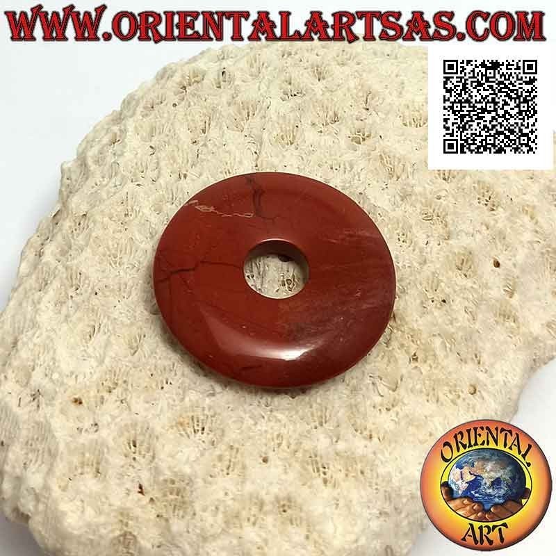Disc / donut pendant in red jasper 30 mm. Ø (cord included)
