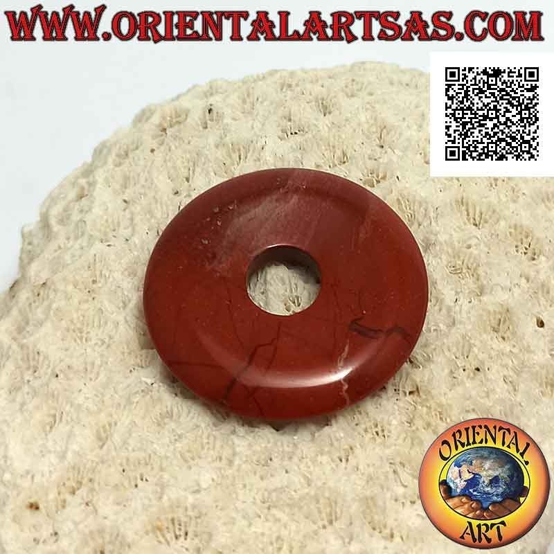 Disc / Donut-Anhänger aus rotem Jaspis 30 mm. Ø (Kabel im Lieferumfang enthalten)