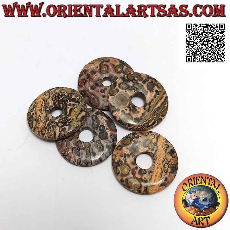30mm Leopard Jaspis Scheibe / Donut Anhänger. Ø (Kabel im Lieferumfang enthalten)