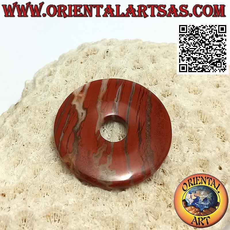 Ciondolo a disco/ciambella in diaspro rosso da 28 mm. Ø (cordoncino incluso)
