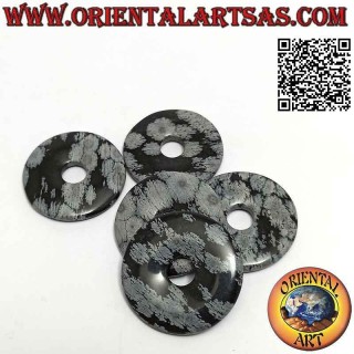 35mm "snowflake" obsidian disk / donut pendant. Ø (cord included)