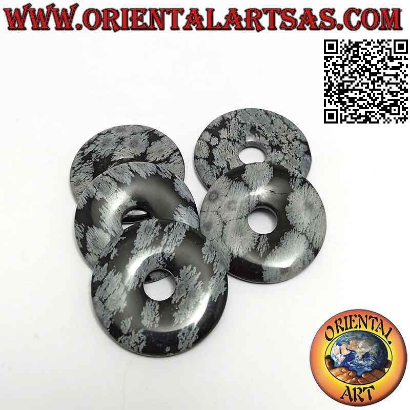 35mm "Schneeflocke" Obsidian Scheibe / Donut Anhänger. Ø (Kabel im Lieferumfang enthalten)