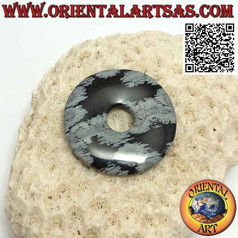35mm "snowflake" obsidian disk / donut pendant. Ø (cord included)