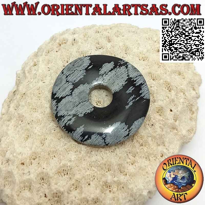 35mm "Schneeflocke" Obsidian Scheibe / Donut Anhänger. Ø (Kabel im Lieferumfang enthalten)